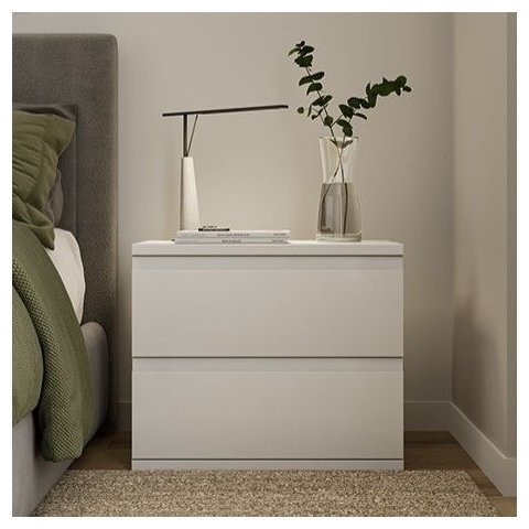 Mesa de Cabeceira 60cm 2 Gavetas com Puxador Cava sem Pés Branco Elunna