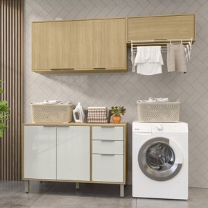 Lavanderia Completa Glória 7 Portas 2 Gavetas Castanho/off White - Mx Móveis