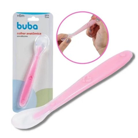Colher Com Ponta Macia Silicone Rosa- Buba