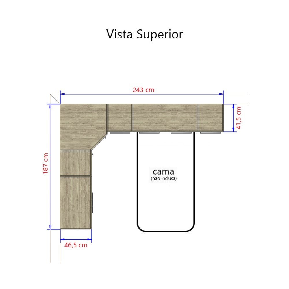 Guarda Roupa Dormitório Modulado Master Solteiro Canto - Roupeiro Luciane M02:Areia - 5