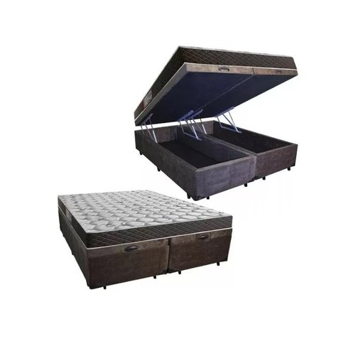 Cama Box Baú Queen Colchão Mola Ensacada Belos Sonhos + Box Suede 71x158x198 Marrom