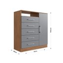 Ver imagem 3 de Cômoda de Quarto 1 Porta 5 Gavetas Rubi Marrom/Freijó/Cinza