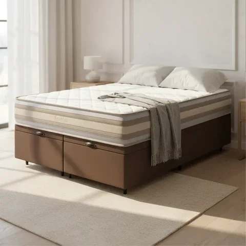 Cama Box Baú com Colchão de Espuma D33 Double Face Territory Hellen Queen 158cm