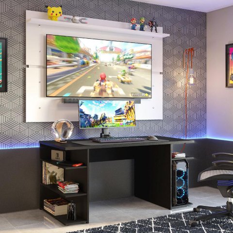Mesa para Computador Gamer e Painel Tv Madesa - Preto/branco