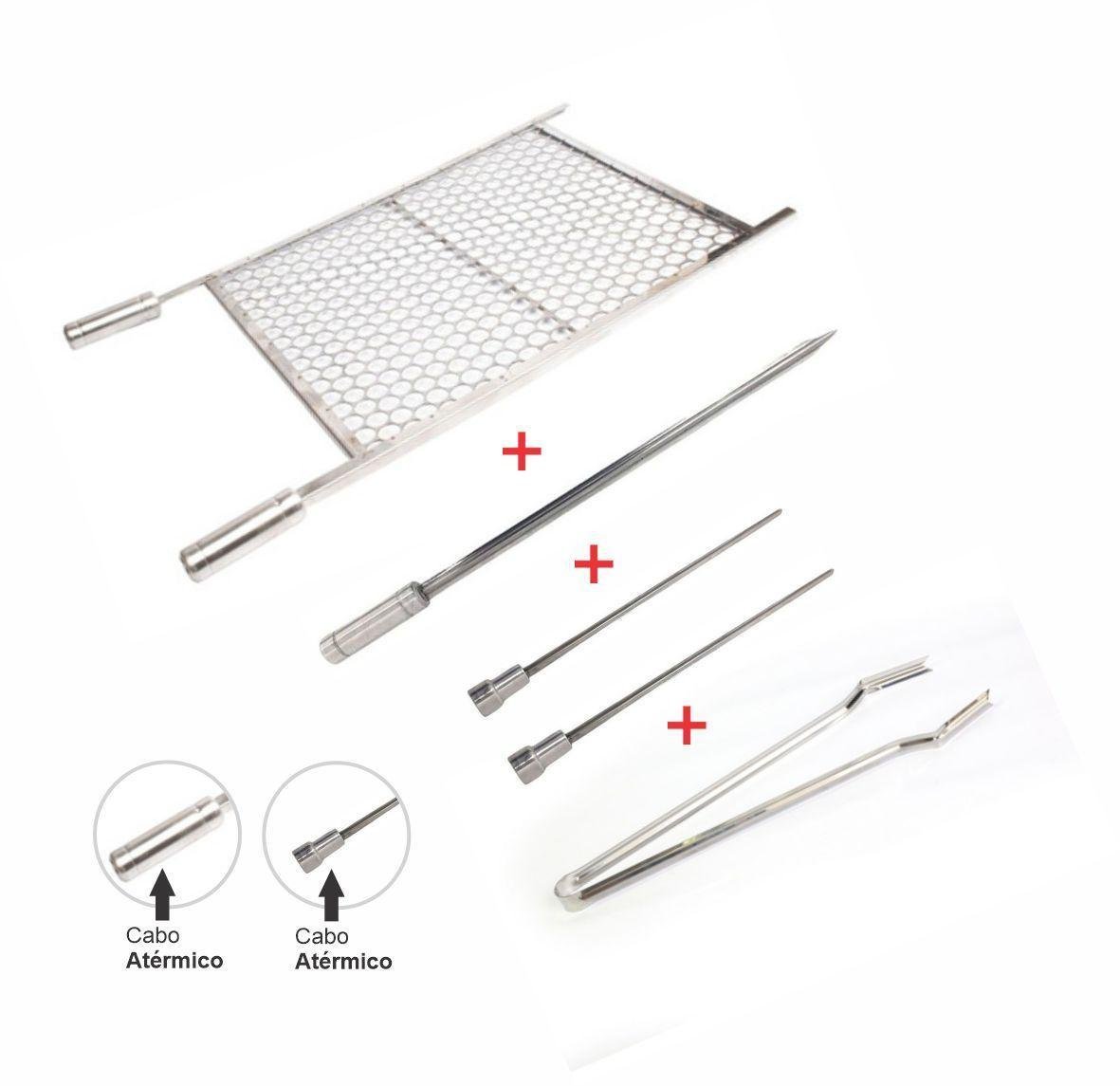 Kit Espetos Com Grelha Inox 70X50 E Pegador Carnes Churrasco - 2