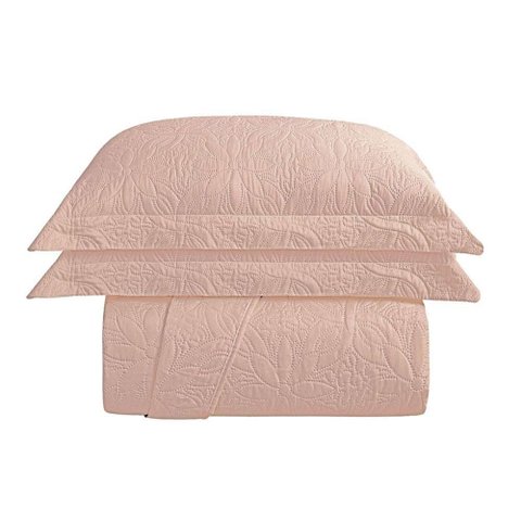 Kit Cobre Leito Colcha Charlote Casal 3 Peças Dupla Face Liso Classic - Rose - 100% Poliéster