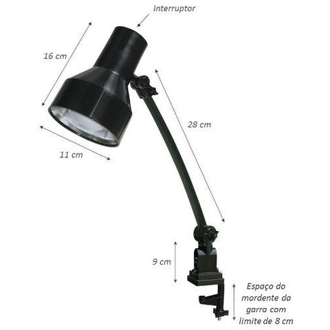 Luminária Com Garra Ilutec Ref. 204 - Preto