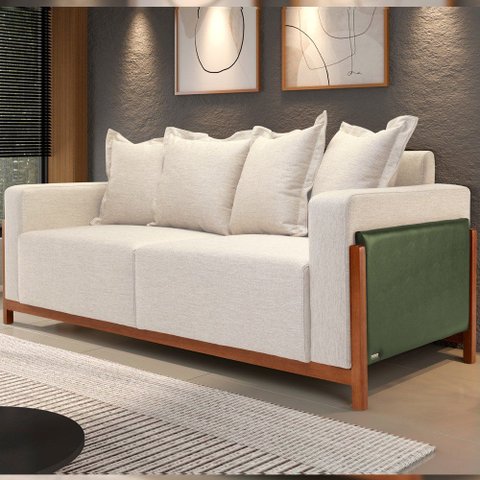 Sofá 03 Lugares para Sala de Estar 178 cm Khali B04 Linho Cru Couríssimo Verde - Lyam Lyam Decor