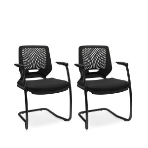 Kit 02 Cadeiras Fixa Aproximação Interlocutor Beezi Base Preta em S Encosto Preto e Assento Couro Ec