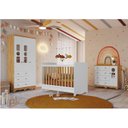 Ver imagem 1 de Quarto de Bebê com Guarda-Roupas Cômoda 4 Portas Janeladas e Berço 100% MDF Gael Espresso Móveis Branco/Brilho/Amêndoa