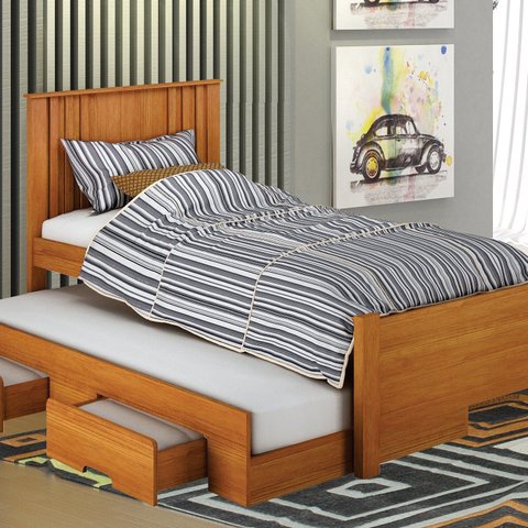 Cama Solteiro Milano com Auxiliar, para Colchão no Tamanho 88x138 cm Marrom/Cinamomo
