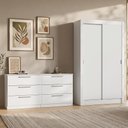 Ver imagem 1 de Conjunto Quarto Solteiro com Guarda-Roupa 2 Portas e Cômoda Branco Madesa