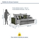 Ver imagem 4 de Sofá Cama Casal Retrátil 4 Lugares Linho Siena 200cm Cinza Cinza/Verde