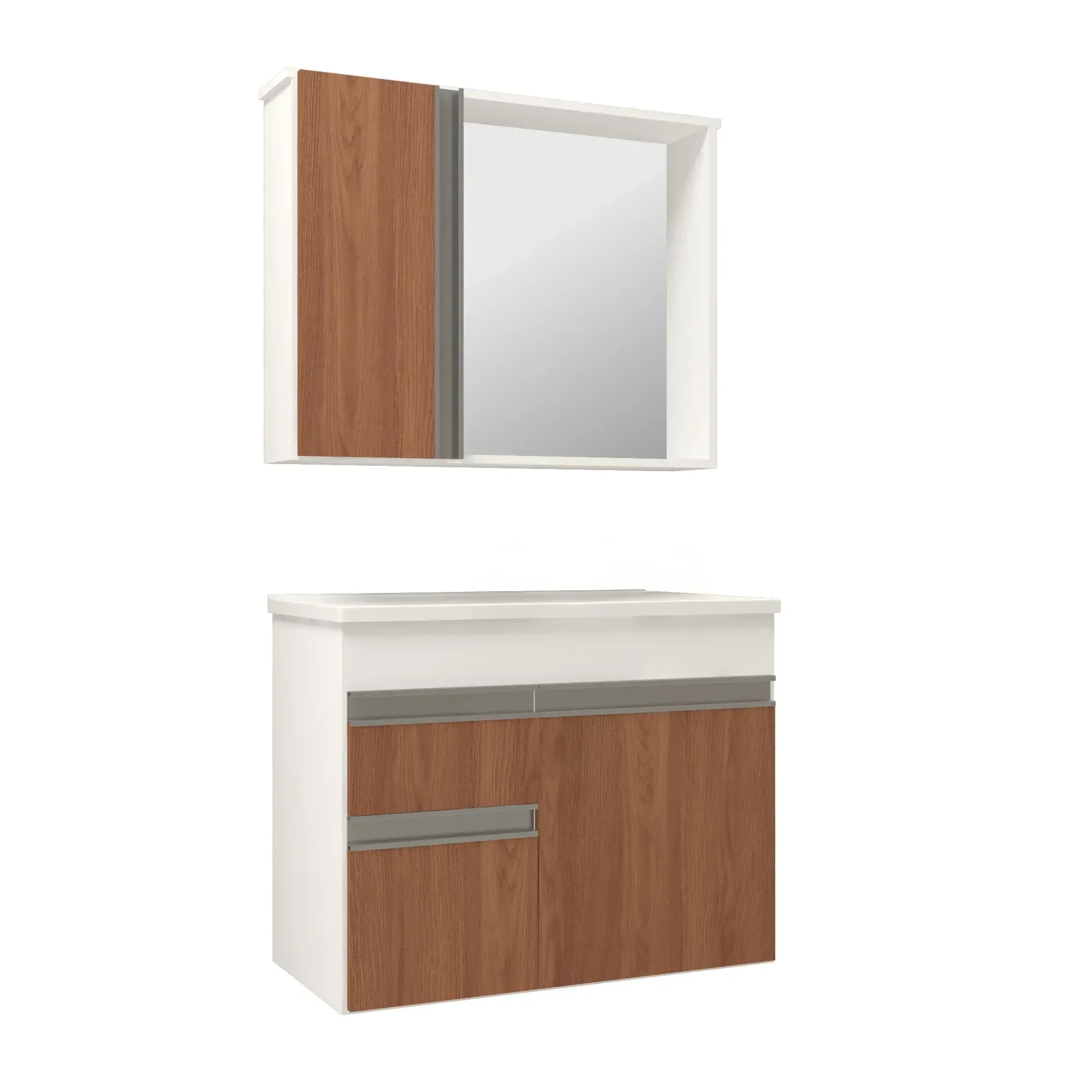 Conjunto de Banheiro Suspenso 60cm com Espelheira Cuba Embutir Freijó Napoli - 2