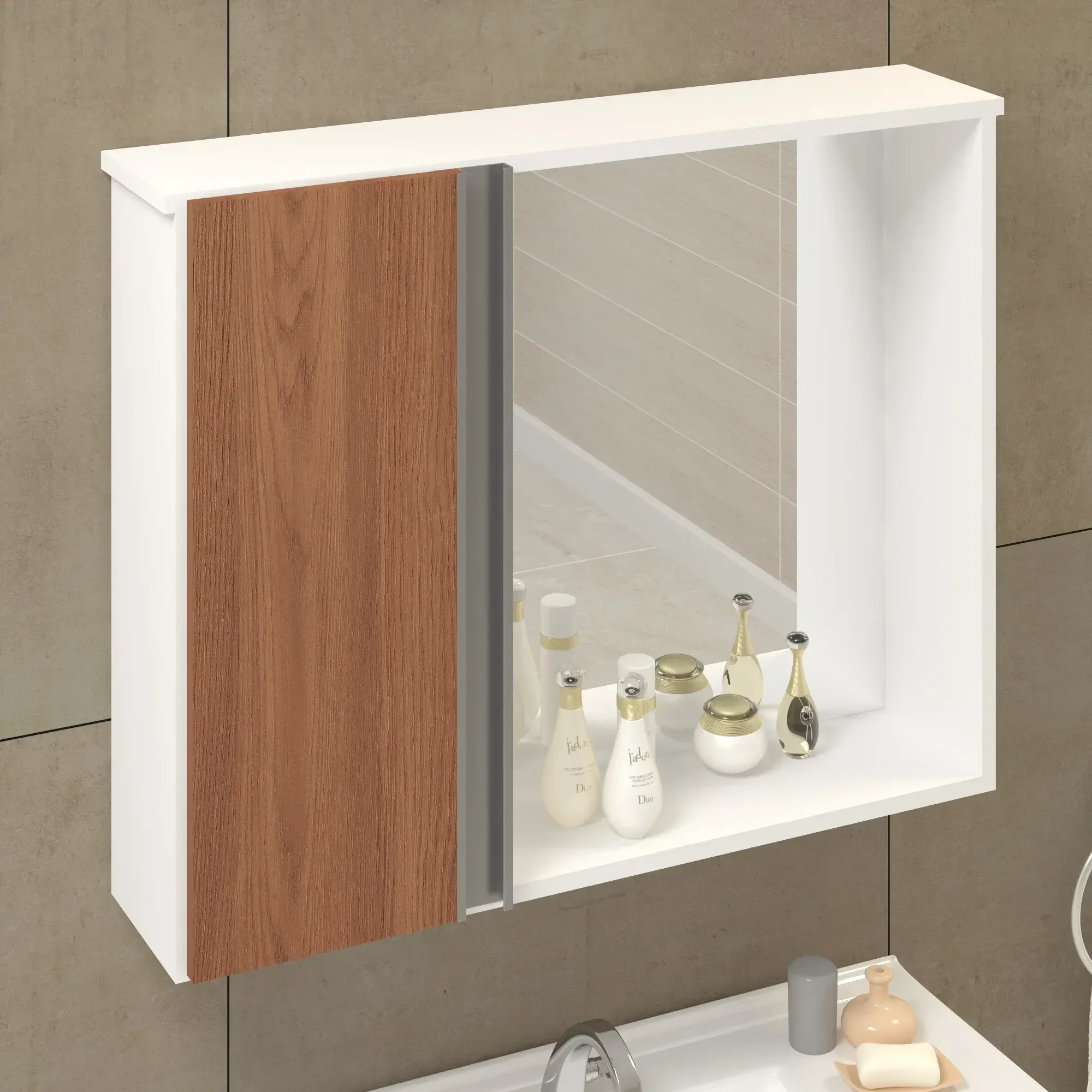 Conjunto de Banheiro Suspenso 60cm com Espelheira Cuba Embutir Freijó Napoli - 7