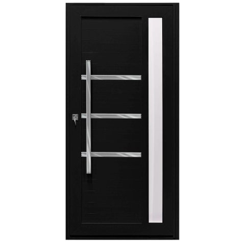 Porta Pivotante Alumínio Preto Lambril c/Visor Lateral e Friso Px 100cm Maxx - 230x100 "e"
