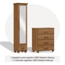 Ver imagem 4 de Conjunto Cômoda 4 Gavetas + Sapateira com Espelho - 100% Madeira Maciça - Linha Ouro Finestra Móveis Marrom/Freijó