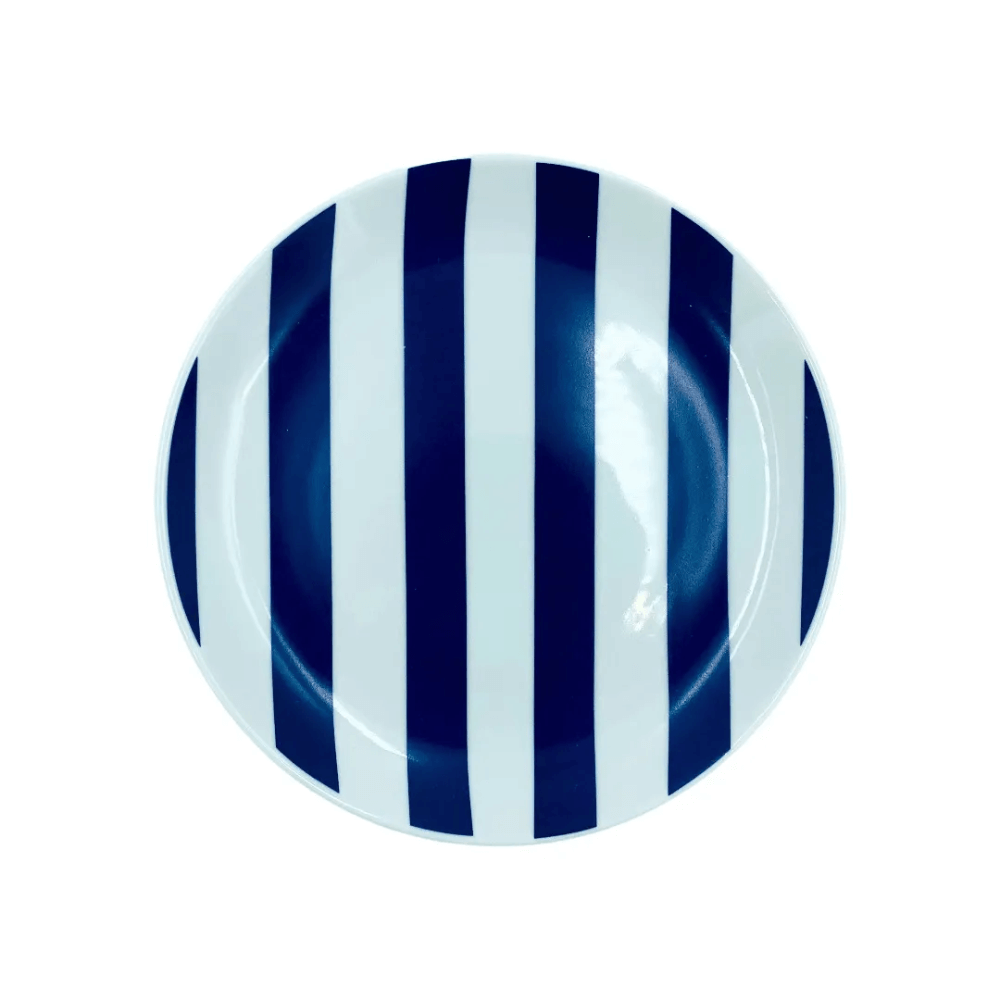 Prato Sobremesa de Porcelana Listras Azul - Casa Toco - 1