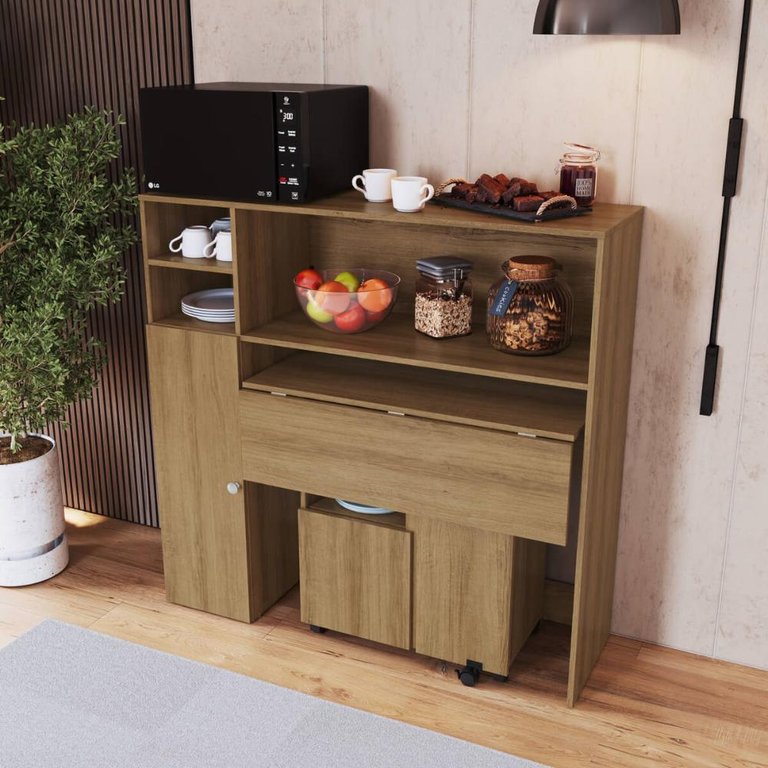 Armário Lateral com Mesa Dobrável Berlim Mel Nova Móbile Armário Lateral com Mesa Dobrável Berlim Mel Nova Móbile