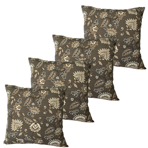 Kit 4 Capa de Almofada Jacquard Floral Marrom Cinza Impermeável 45CMX45CM