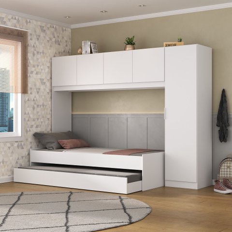 Bicama de Solteiro com Guarda Roupa Dublin Multimóveis Mp4032 Branca
