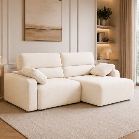Sofá Sala de Estar Polo Retrátil Reclinável Bipartido 280cm 4 Lugares Linho Off White M1 - Monari de