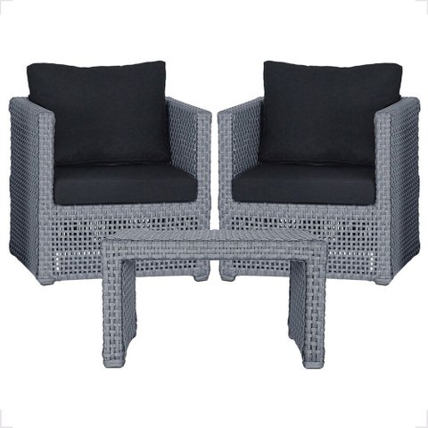 Mesa Centro e 2 Poltronas Madri Corda Náutica Estofado 12 Trama Original