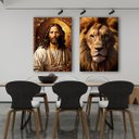 Ver imagem 3 de Conjunto Quadros Decorativos Leão Lindos Decoração Sala Quarto em Tecido Canvas