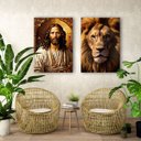 Ver imagem 1 de Conjunto Quadros Decorativos Leão Lindos Decoração Sala Quarto em Tecido Canvas
