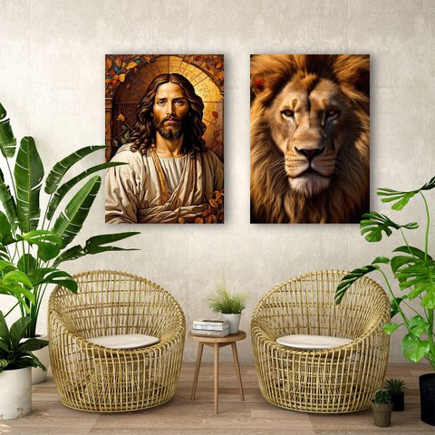 Conjunto Quadros Decorativos Leão Lindos Decoração Sala Quarto em Tecido Canvas
