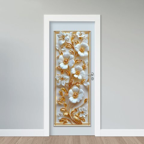 Adesivo de Porta - Floral Dourado