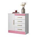Ver imagem 2 de Cômoda Sapateira 4290 01 Porta 04 Gavetas Montevidéu Branco Rosa Flex Demóbile