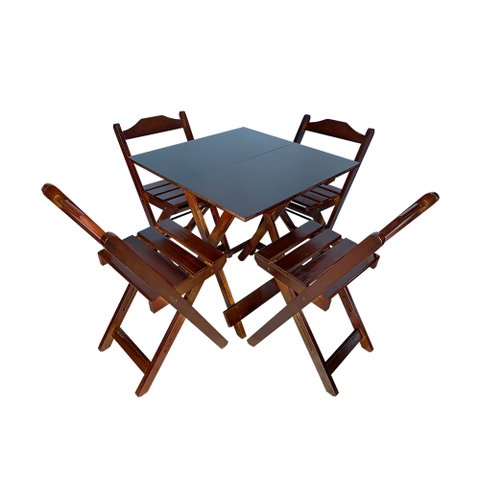 Jogo de Mesa Dobrável 70x70 com 4 Cadeiras de Madeira Ideal para Bar e Restaurante Imbuia