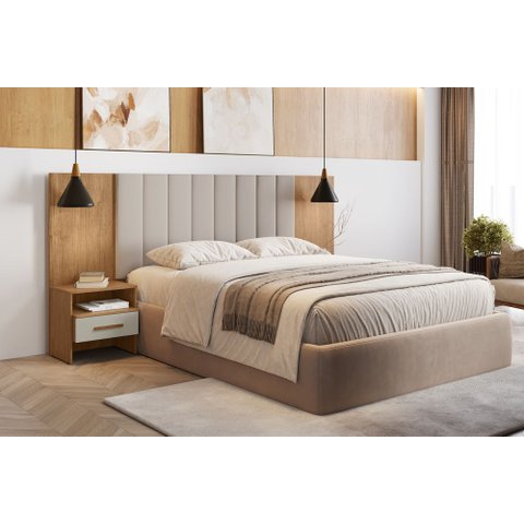 Painel Cama Box Casal Everest com 2 Mesa de Cabeceira Nh Rei de Casa Cumaru/Fendi