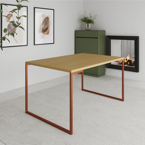 Mesa de Jantar Industrial Canela Manchester com Base Cobre