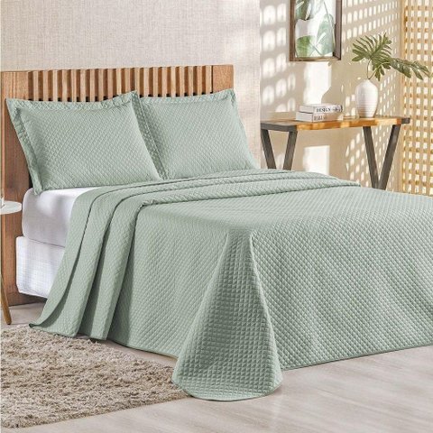 Cobre Leito Queen Bouti Mavie Geométrico 180 Fios 3 Peças - Verde Malva