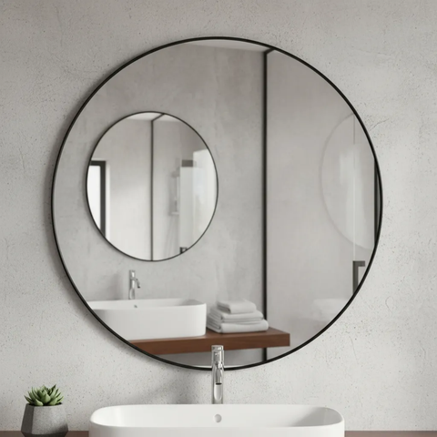 Espelho de Parede Redondo 80 Cm Cristal Lapidado Decorativo:preto