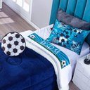 Ver imagem 5 de Kit Coberdrom Futebol Azul Marinho C/ Almofada Solteiro 03 Peças - Dupla Face Sherpa e Mantinha