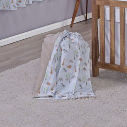 Enxoval de Bebe Kit de Berço Americano Cortina Algodão Menino Menina 9 Peças:safari Azul - 3