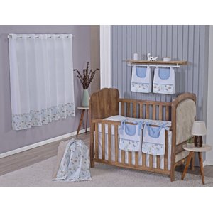 Enxoval de Bebe Kit de Berço Americano Cortina Algodão Menino Menina 9 Peças:safari Azul