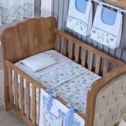 Enxoval de Bebe Kit de Berço Americano Cortina Algodão Menino Menina 9 Peças:safari Azul - 2
