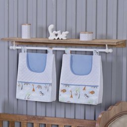 Enxoval de Bebe Kit de Berço Americano Cortina Algodão Menino Menina 9 Peças:safari Azul - 4