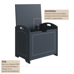 Baú Davi Retrô com Divisória Interna 100% Mdf 15cm Bp – 55cm X 51cm X 40cm Lxaxp - 7