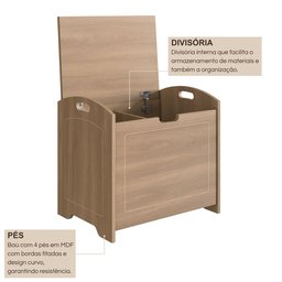 Baú Davi Retrô com Divisória Interna 100% Mdf 15cm Bp – 55cm X 51cm X 40cm Lxaxp - 8