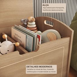 Baú Davi Retrô com Divisória Interna 100% Mdf 15cm Bp – 55cm X 51cm X 40cm Lxaxp - 5