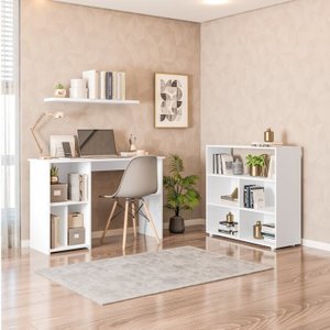 Kit 3 Peças com Mesa Escrivaninha, Nichos Veneta e Estante Multiuso 5 Nichos Cairo
