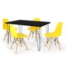 Conjunto Mesa de Jantar Hairpin 130x80 Preta com 4 Cadeiras Eames Eiffel - Amarelo - 1