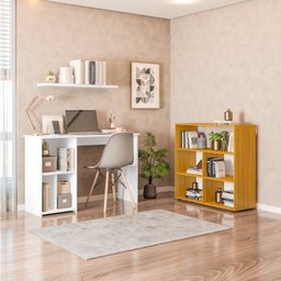 Kit 3 Peças com Mesa Escrivaninha, Nichos Veneta e Estante Multiuso 5 Nichos Cairo - 1