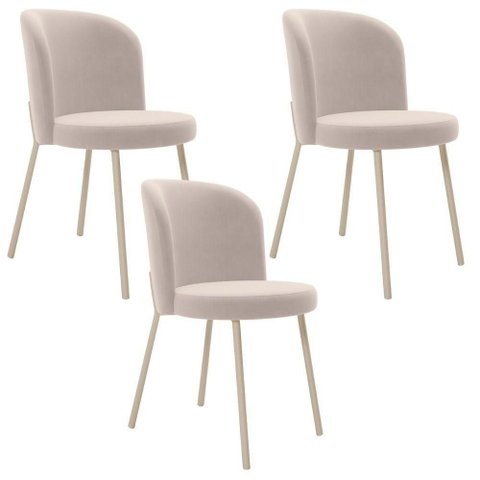 Kit 3 Cadeiras Sala de Jantar Estofada Gavi Arena L02 Suede Bege Lyam Decor