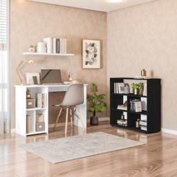 Kit 3 Peças com Mesa Escrivaninha, Nichos Veneta e Estante Multiuso 5 Nichos Cairo - 1